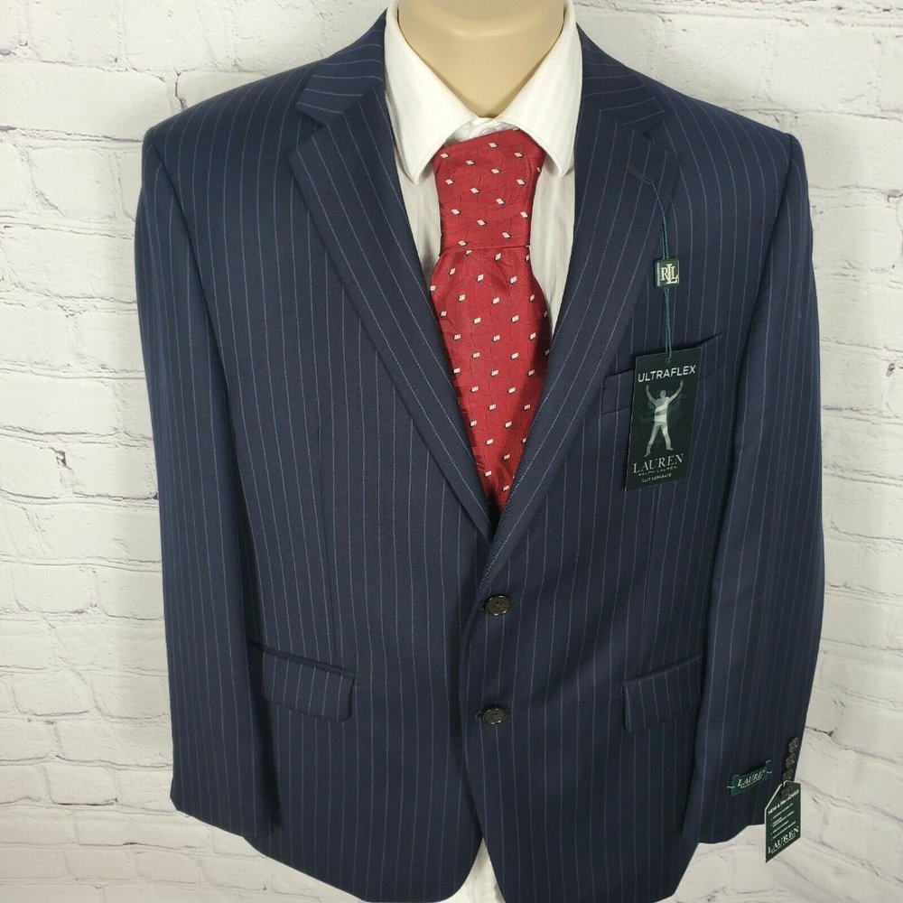 Lauren Ralph Lauren Men's Size 42 S Navy Striped UltraFlex Suit Blazer Jacket - Picture 3 of 12
